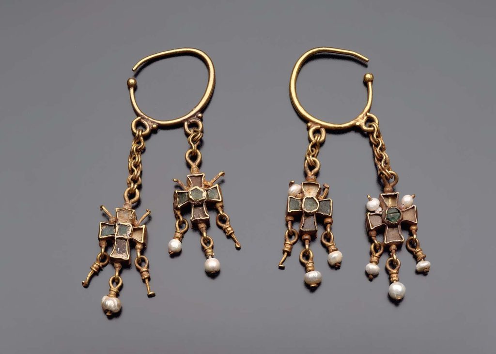 Earrings with inlaid cross-shaped pendants.jpg