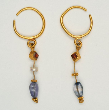 Pair of Earrings with Pearls, Sapphires, and Gold Globules.png
