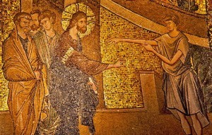 Chora Mosaics. Man is showing his diseased arm to Christ.