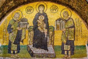 Mosaic of Justinian, Constantine and Jesus - Hagia Sophia Tours